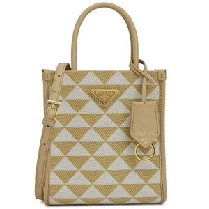 Prada Symbole Embroidered Tote bag geometric pattern leather trim Yellow
